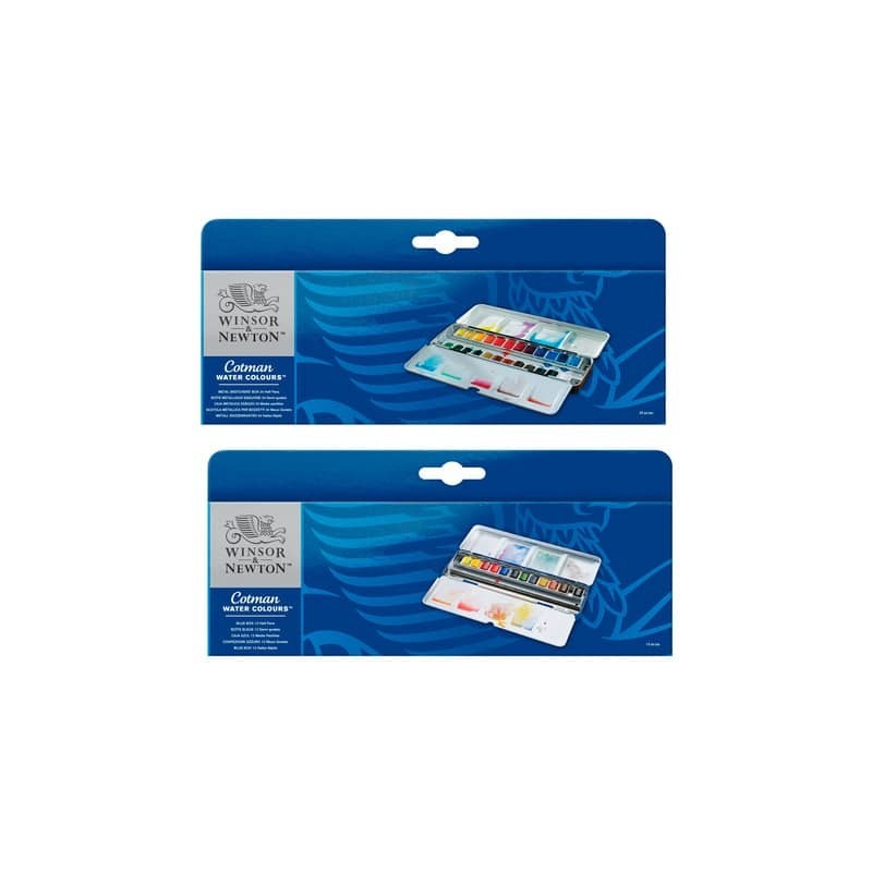 Acquerello tascabile Winsor&Newton Cotman 12 mezzi godet assortiti in scatola di metallo - 0390453