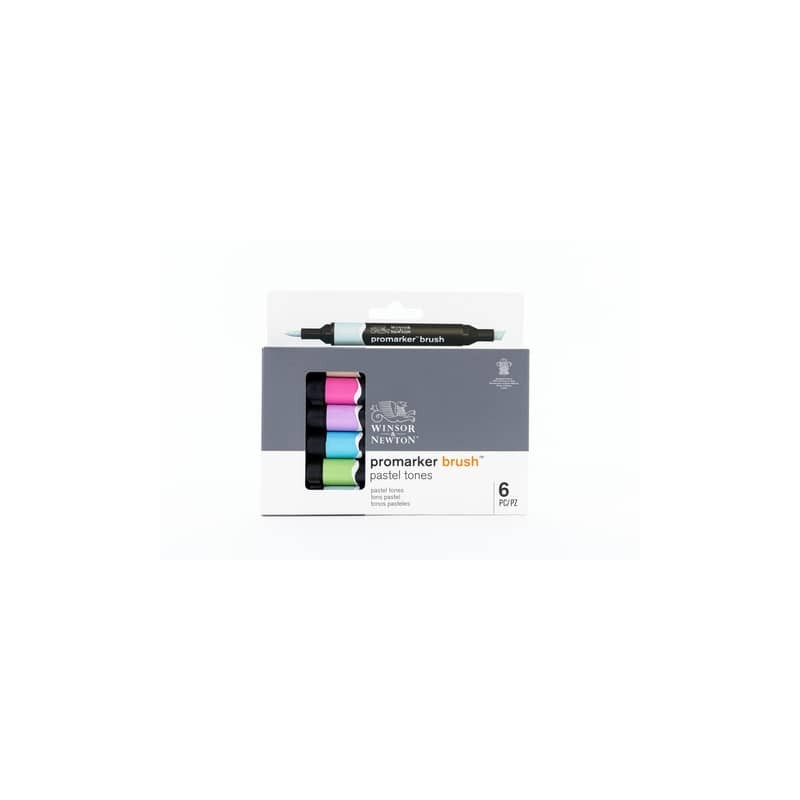 Pennarelli Winsor&Newton Promarker Brush doppia punta scalpello-pennello - conf. 6 colori assortiti pastello - 0290125