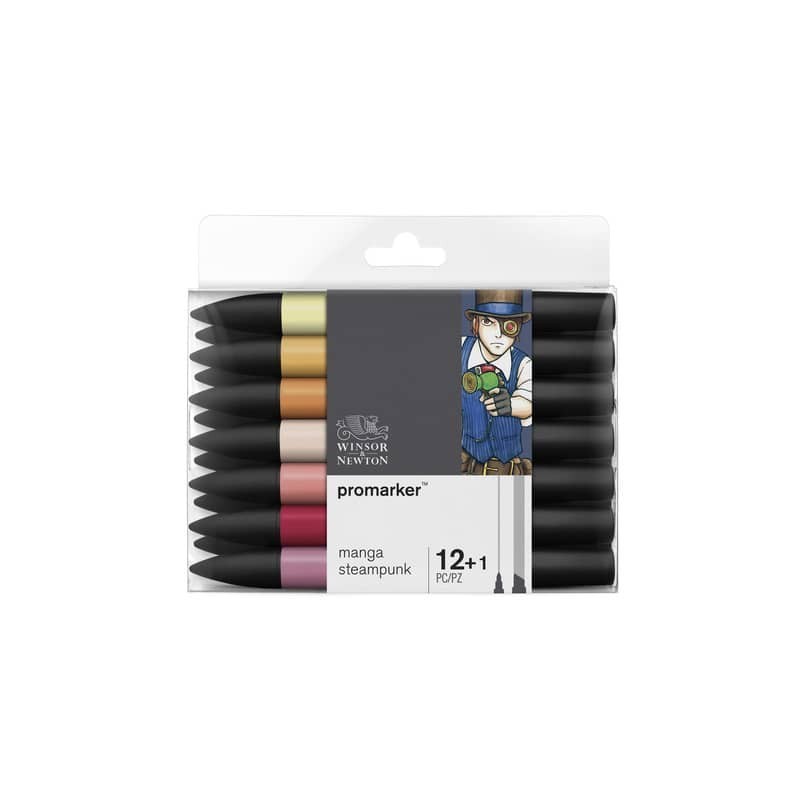 Pennarelli Winsor&Newton Promarker doppia punta fine-larga - 12 colori assortiti manga steampunk - 0290143