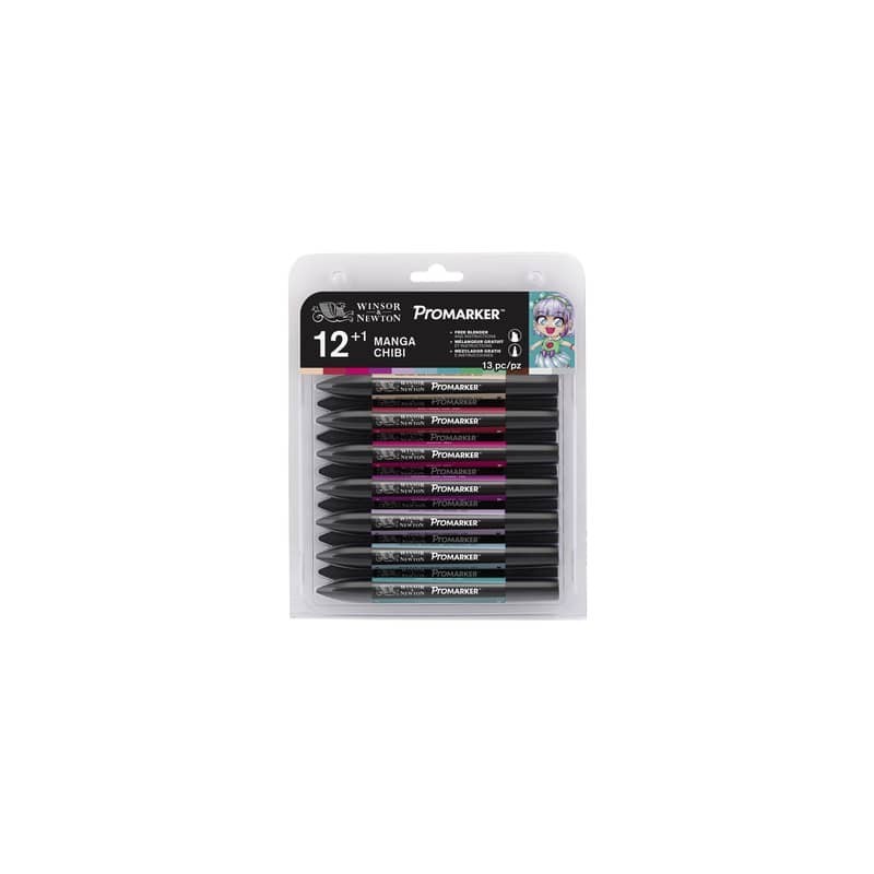 Pennarelli Winsor&Newton Promarker doppia punta fine-larga - 12 colori assortiti manga chibi - 0290141