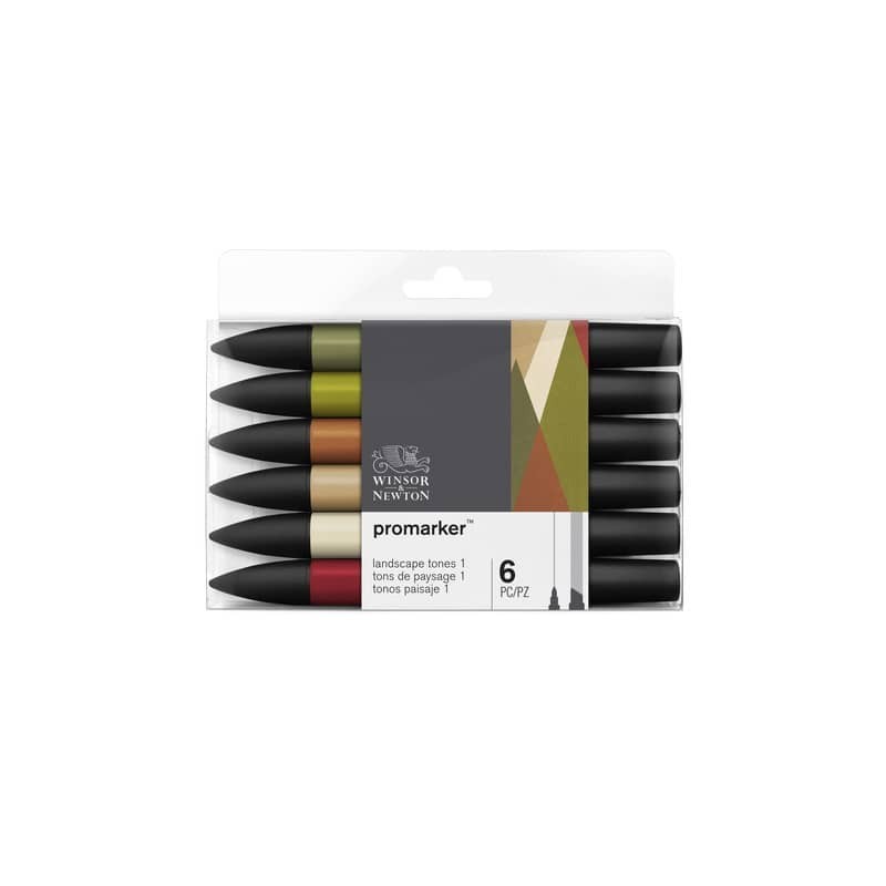 Pennarelli Winsor&Newton Promarker doppia punta fine-larga - colori landscape - conf. 6 pezzi - 0290117