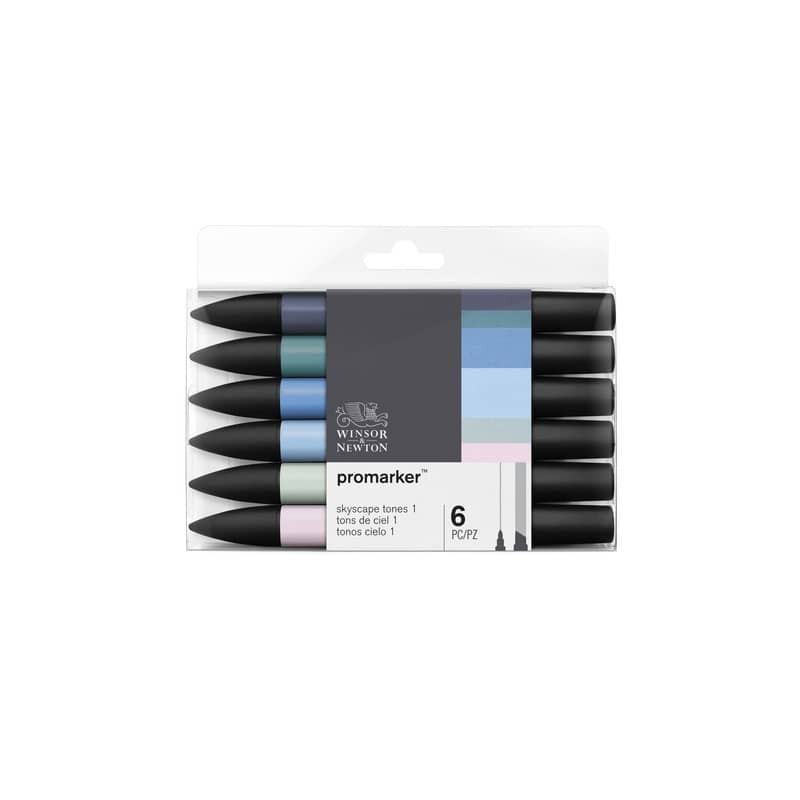Pennarelli Winsor&Newton Promarker doppia punta fine-larga - colori skyscape - conf. 6 pezzi - 0290118