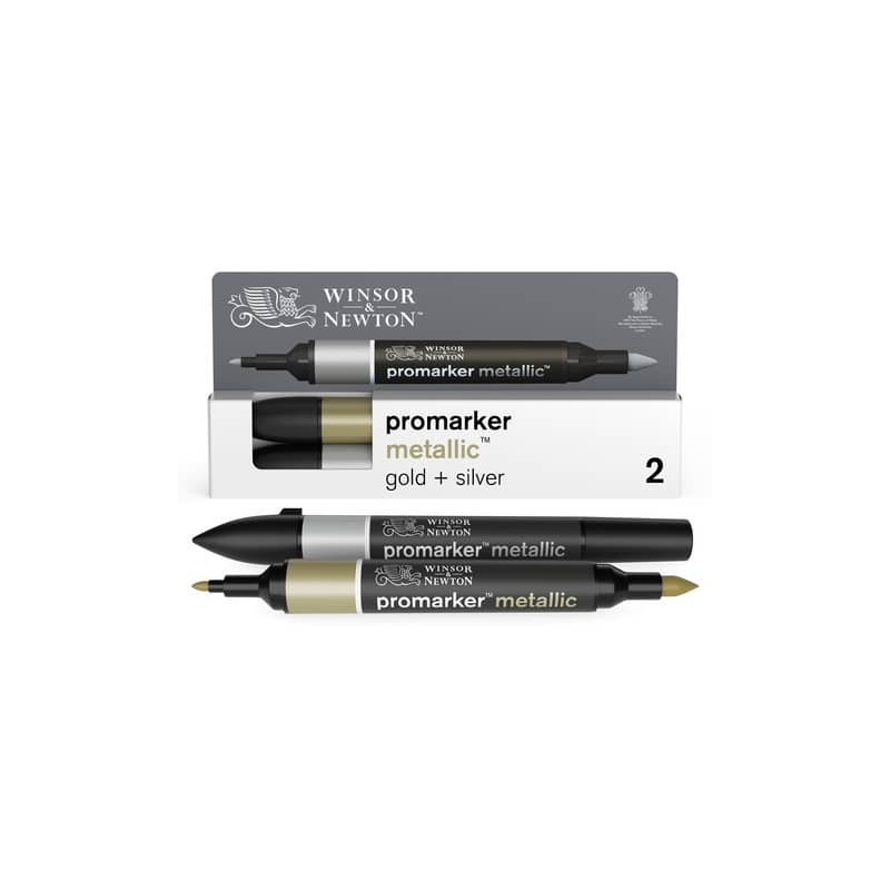 Pennarelli Winsor&Newton Promarker doppia punta fine-larga - argento e oro - conf. 2 pezzi - 0290150