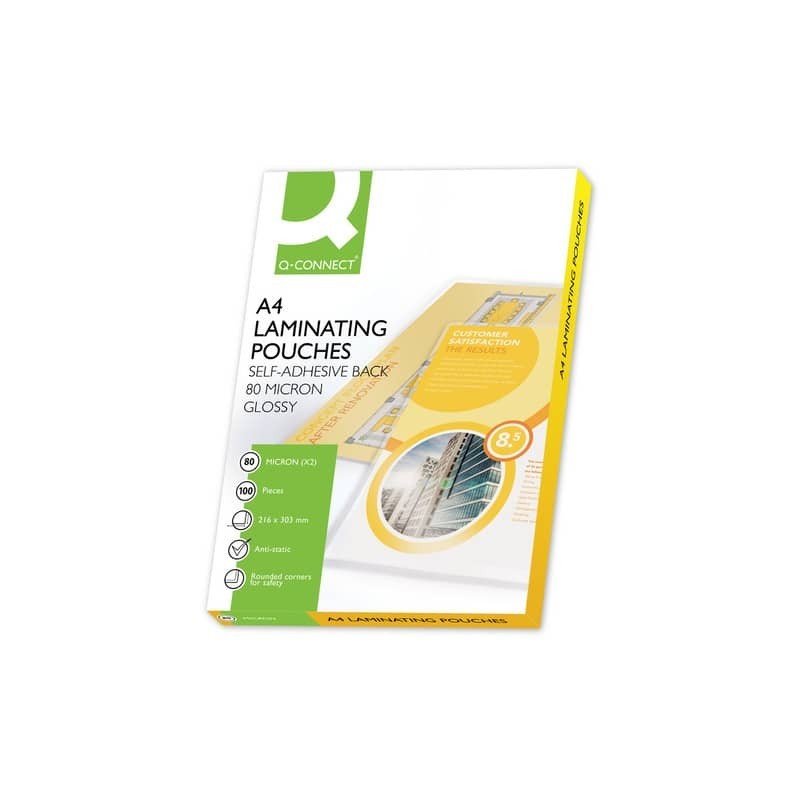 Pouches con retro adesivo per plastificatrici Q-Connect 2x80 µm - A4 lucido - conf. 100 pezzi - KF11414