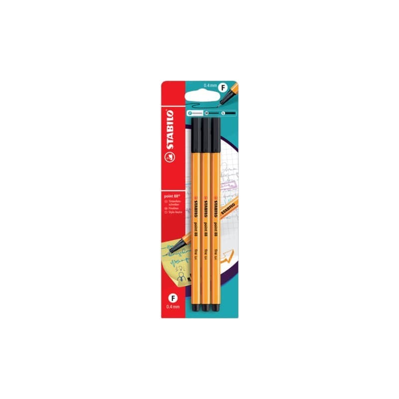Fineliner Stabilo Point 88® 0,4 mm conf. 3 pz nero B-14828-10