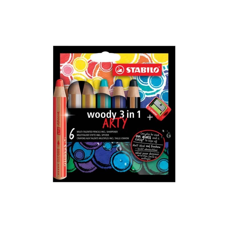 Matite colorate Stabilo Woody 3 in 1 punta larga conf. 6 pz Arty line colori assortiti - 880/6-1-20