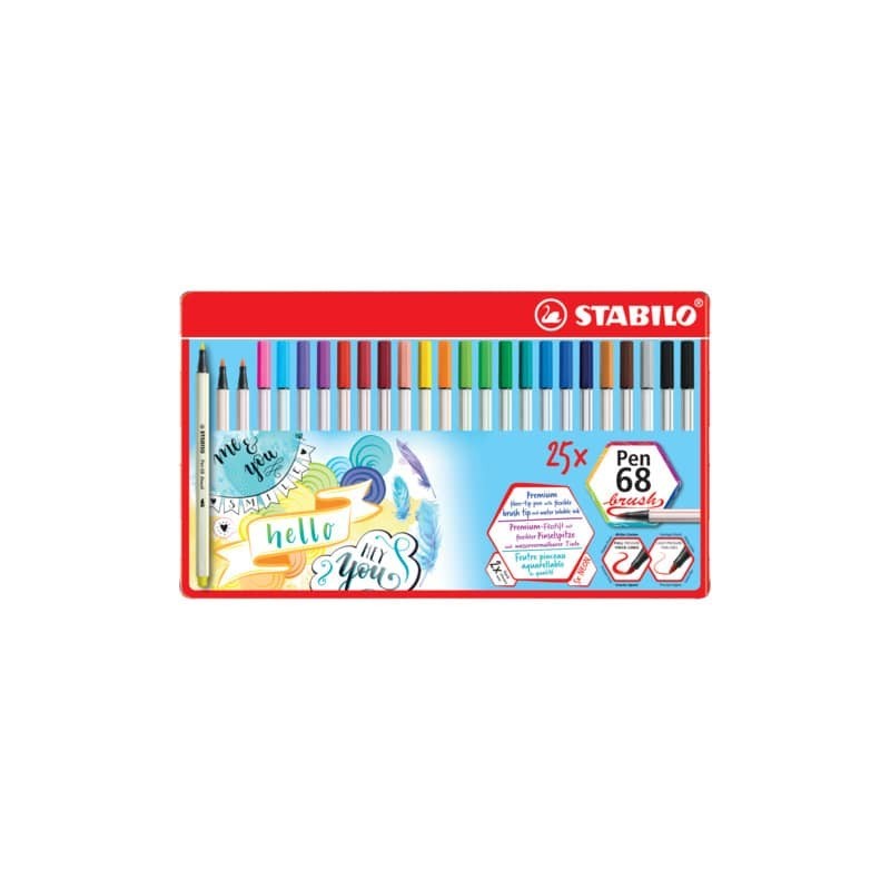 Pennarello Stabilo Pen 68 brush - punta a pennello M conf. 25 colori assortiti 1 mm - 568/25-321