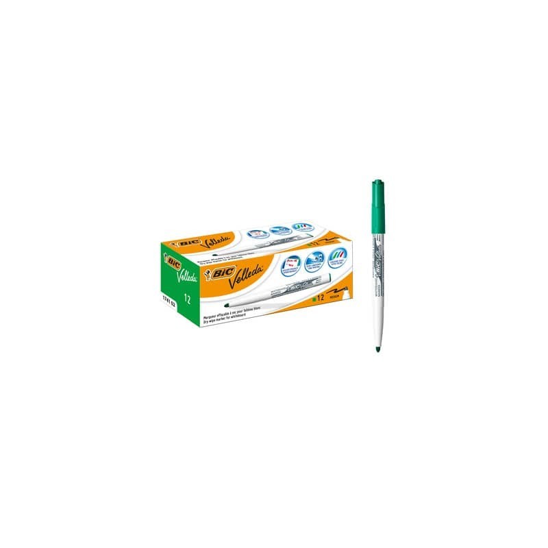 Marcatore per lavagne bianche BIC Velleda 1741 punta conica 1,4 mm verde - 9581681 (Conf.12)