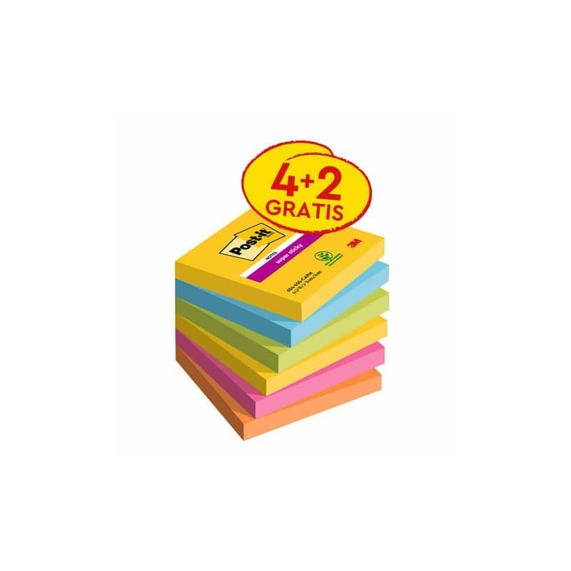 Foglietti Post-it® Super Sticky Carnival 76x 76 mm conf. 4 blocchetti + 2 gratis da 90 ff - 7100259230