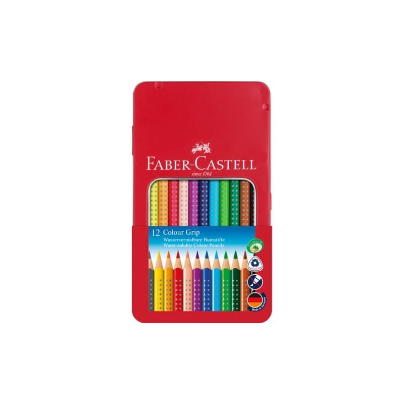 Matite colorate Faber-Castell Colour Grip astuccio di metallo - colori assortiti - conf. 12 pezzi - 112413