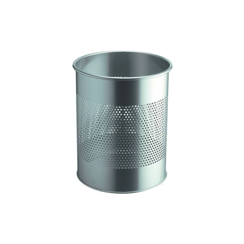Cestino gettacarte DURABLE cilindrico con superficie perforata 165mm  acciaio argento metallizzato - 331023