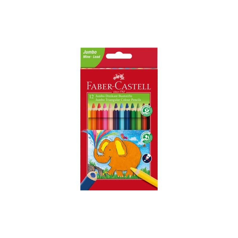 Matite colorate Jumbo Faber Castell forma triangolare - colori assortiti - conf. 12 pezzi - 116501
