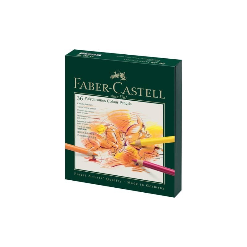 Matite colorate permanenti Faber Castell Polychromos mina 3,8 mm box similpelle assortiti conf. 36 pezzi - 110038