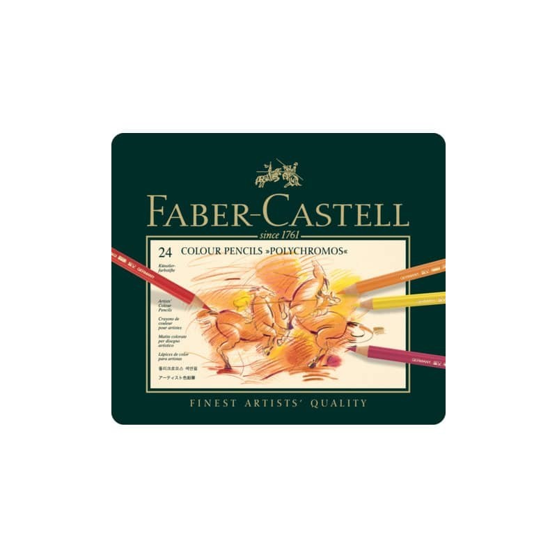 Matite colorate permanenti Faber Castell Polychromos mina 3,8 mm box metallo - colori assortiti conf. 24 pezzi - 110024