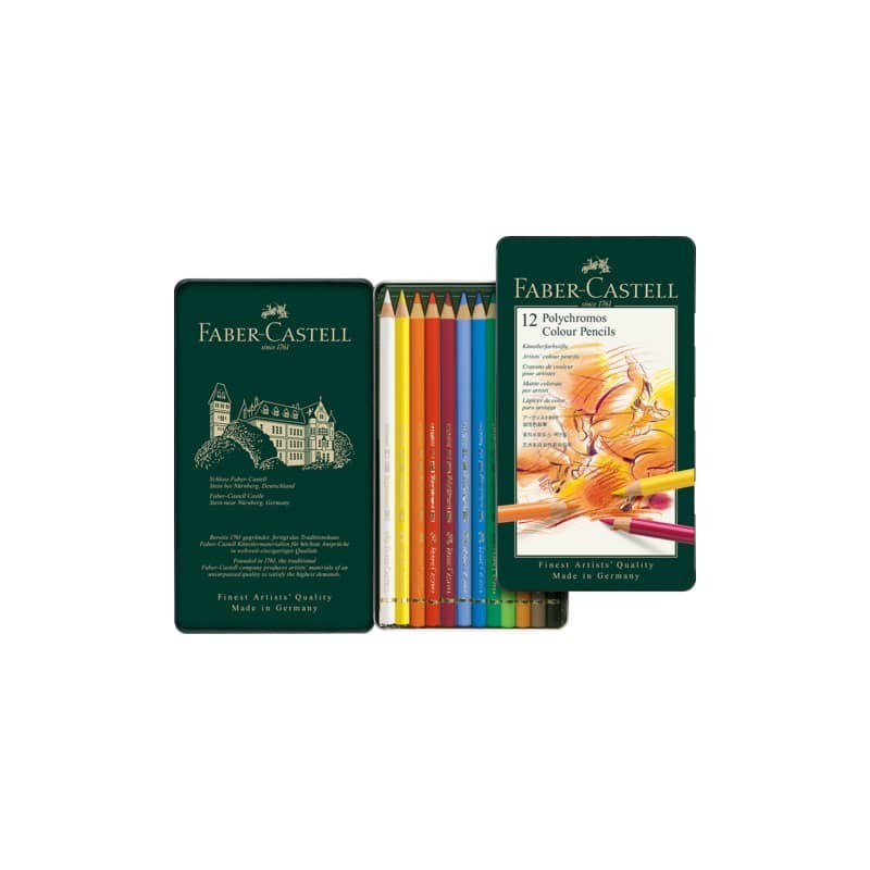 Matite colorate permanenti Faber Castell Polychromos mina 3,8 mm box metallo - colori assortiti conf. 12 pezzi - 110012
