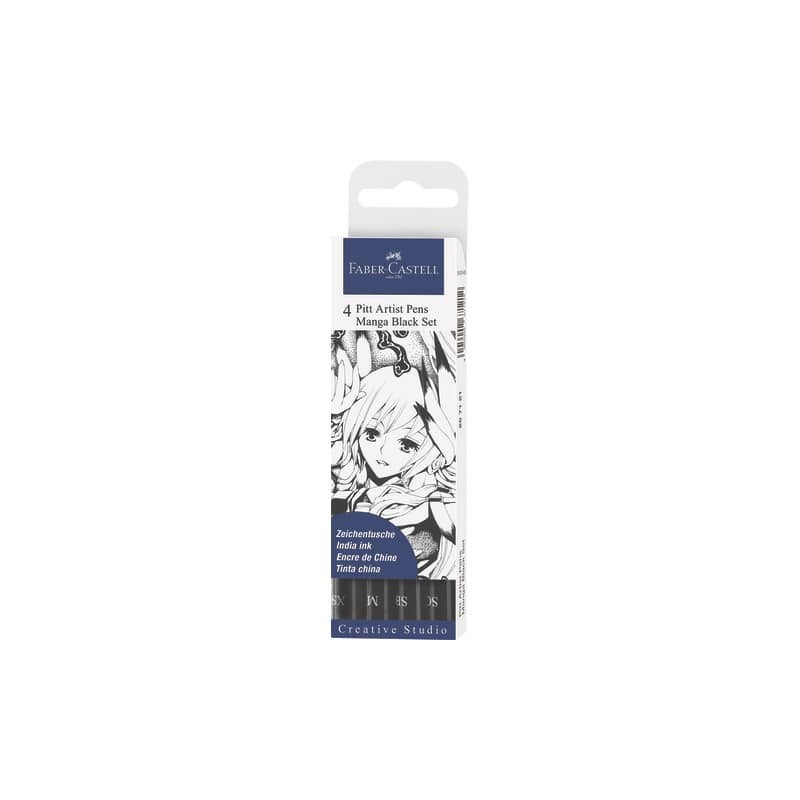 Penna inchiostro pigmentato Faber Castell Pitt Artist conf. 4 pezzi - Manga set nero - 267121