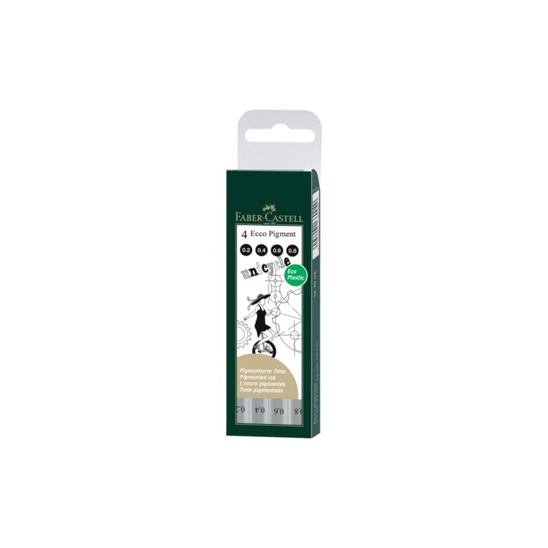 Penna punta in fibra Faber-Castell Ecco Pigment tinta pigmentata - punte assortite - conf. 4 pezzi - 167004