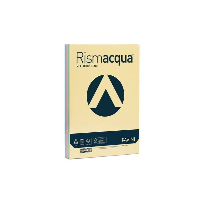 Carta colorata Favini Rismacqua colori tenui 200 g/m² A4 - risma da 125 fogli 5 colori assortiti - A67X124