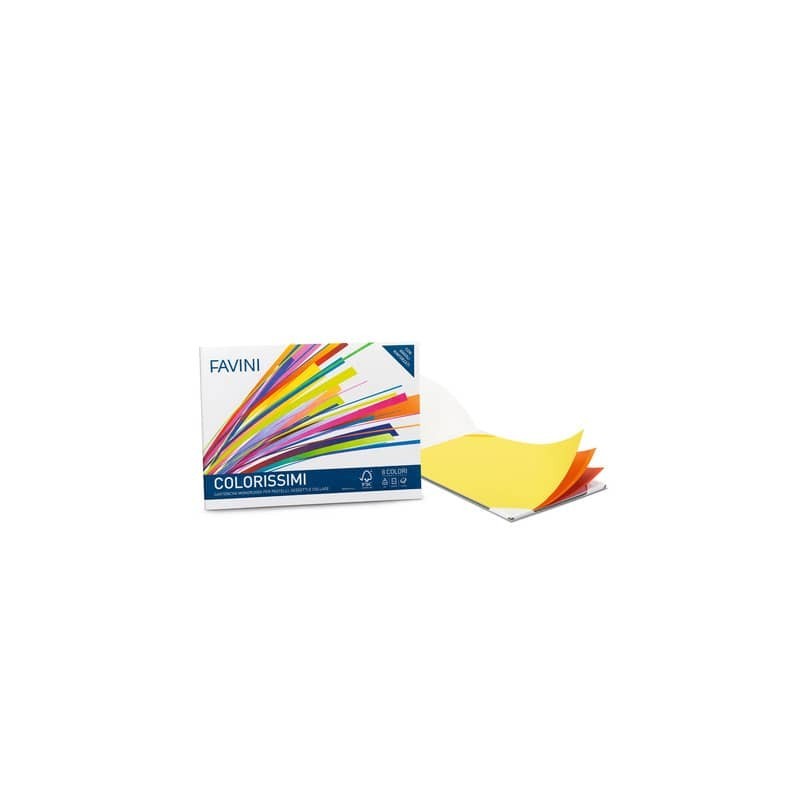 Cartoncini monoruvidi Favini Colorissimi 200 g/m2 16 ff 24x33 cm 8 colori assortiti - A16X404 (Conf.5)
