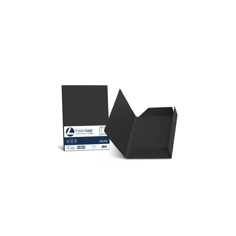 Cartellina 3 lembi Favini Folder Luce&Acqua 200 g/m² 24,5x34,5cm conf.25 nero - A50A434