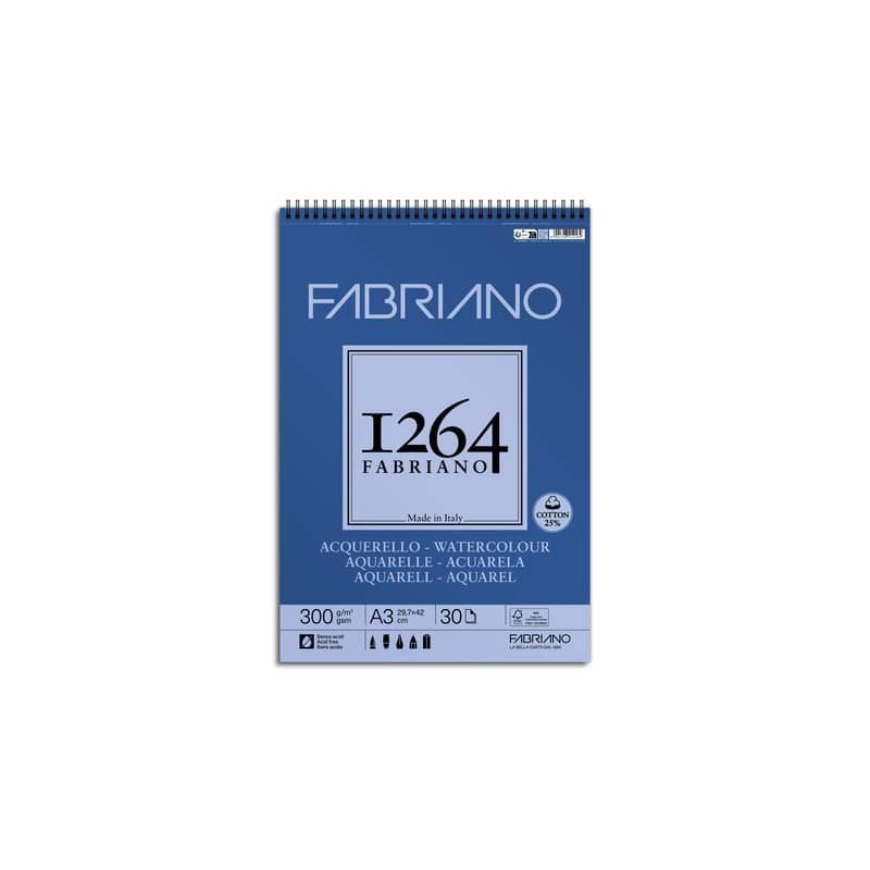 Blocco acquerello spiralato Fabriano 300 g - 30 fogli A3 - 19100650