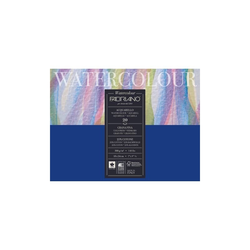 Blocco collato Fabriano Watercolour grana fine 20 fogli 18x24 cm - 300 g - 73611824