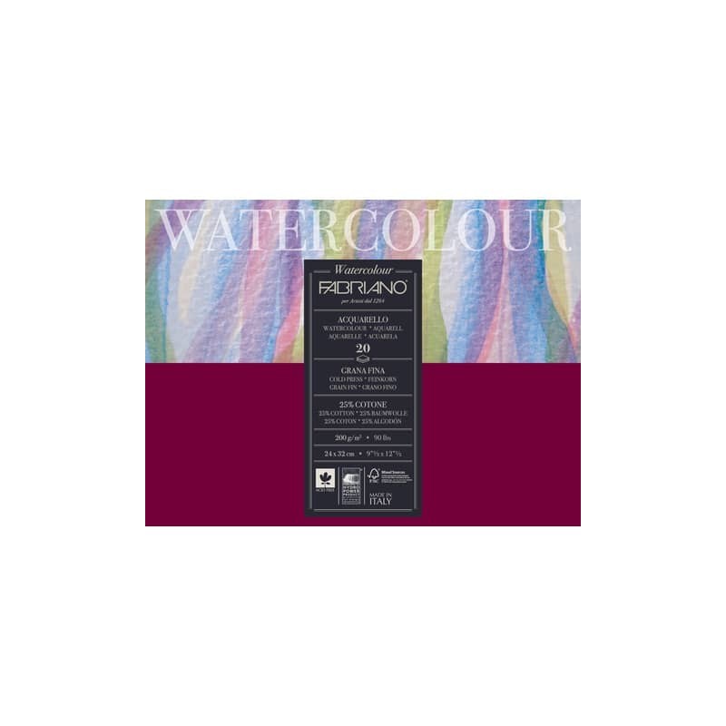 Blocco collato Fabriano Watercolour grana fine 20 fogli 24x32 cm - 200 g - 72612432