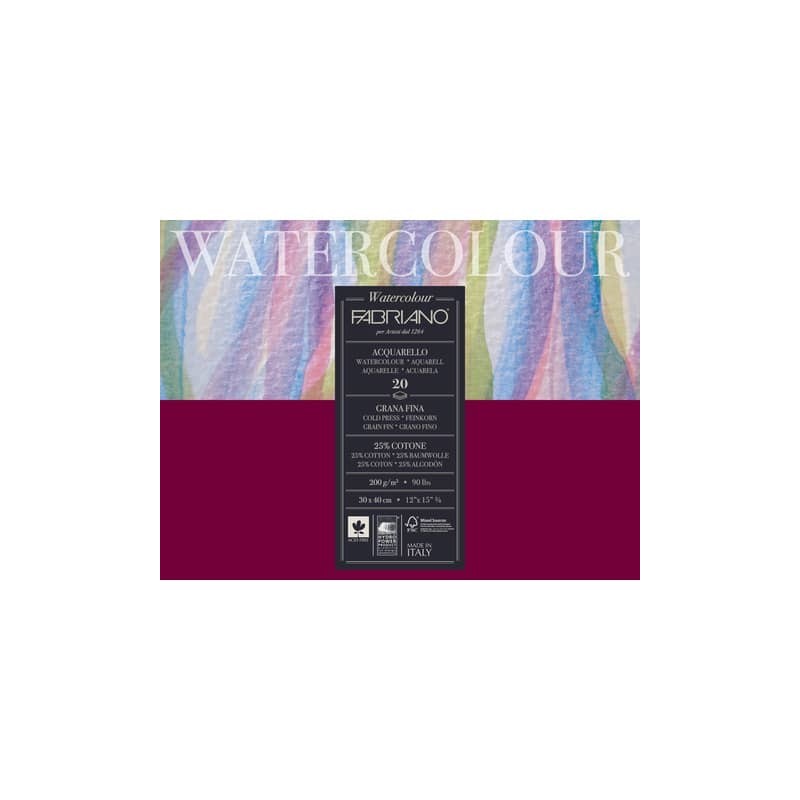 Blocco collato Fabriano Watercolour grana fine 20 fogli 30x40 cm - 200 g - 72613040