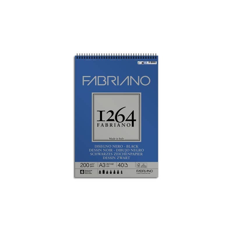 Blocco da disegno spiralato 1264 200 g - 40 fogli neri A3 - 19100653