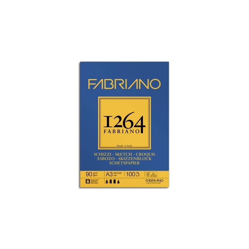 Blocco collato Fabriano 1264 schizzi 90 g A3 - 100 fogli - 19100633