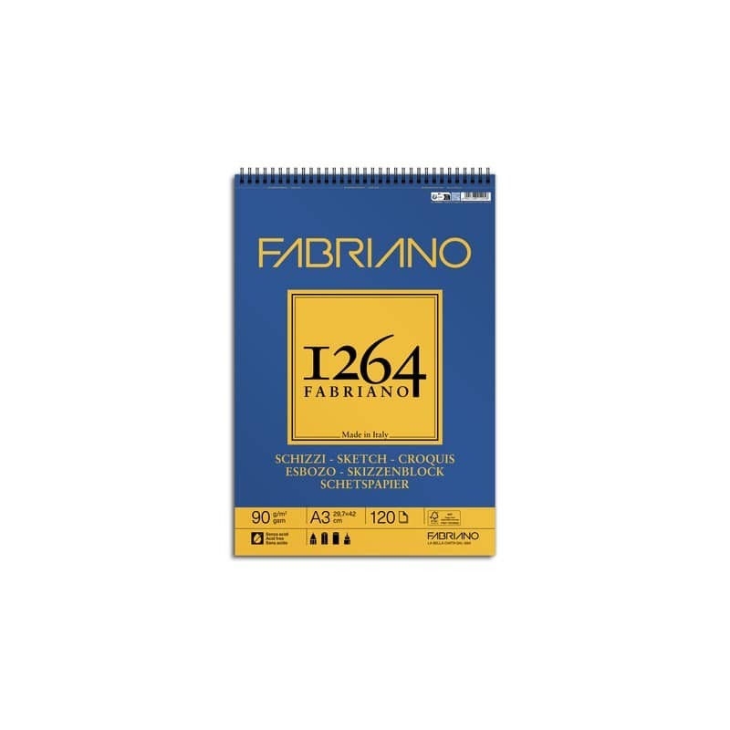 Blocco spiralato Fabriano 1264 schizzi 90 g A3 - 120 fogli - 19100639
