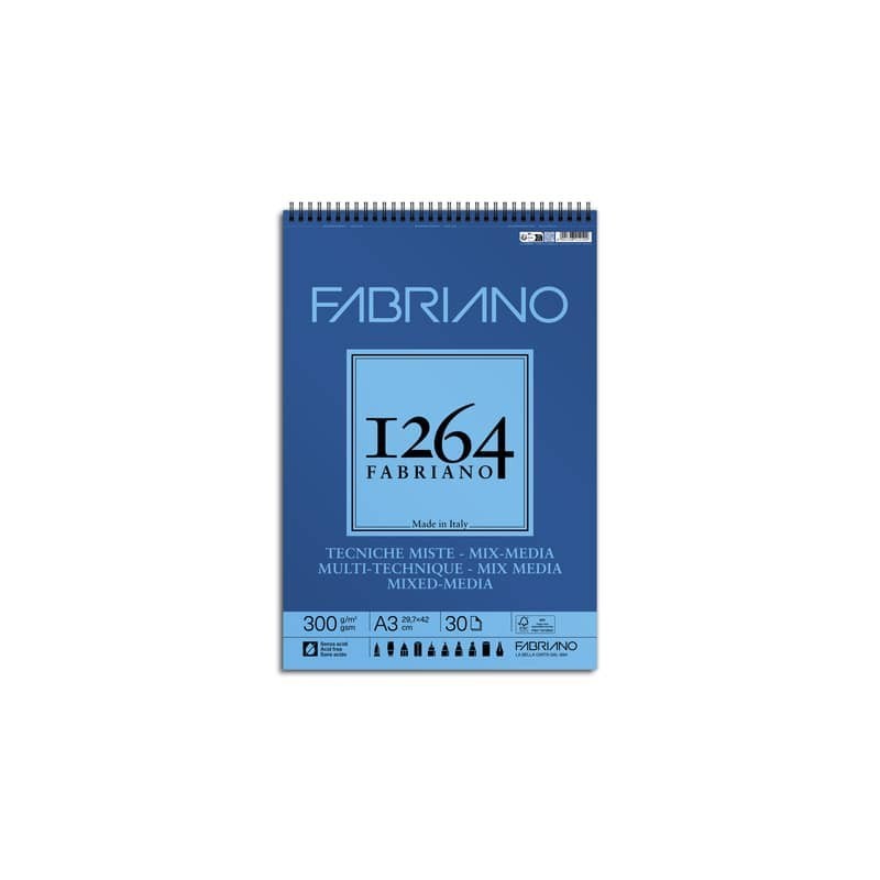 Blocco spiralato tecniche miste Fabriano 1264 - 300 g A3 - 30 fogli - 19100644
