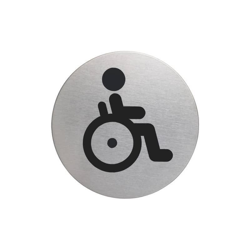 Pittogramma adesivo "WC diversamente abili" DURABLE acciaio inox argento metallizzato Ø 83 mm - 490623