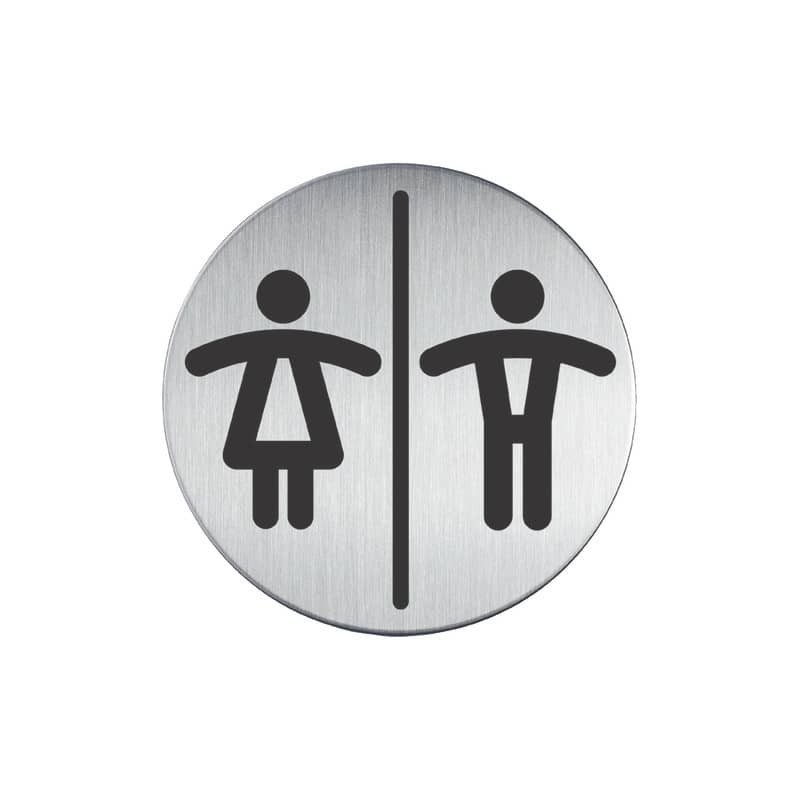 Pittogramma adesivo "WC donne/uomini" DURABLE acciaio inossidabile spazzolato argento metallizzato Ø 83 mm - 492023
