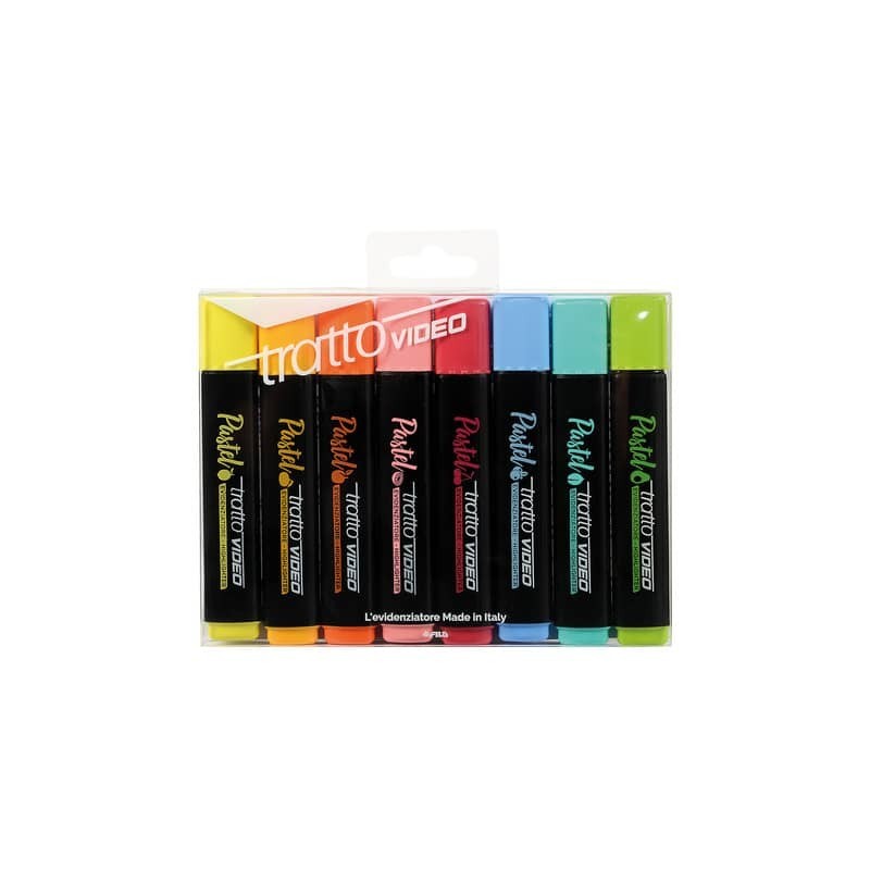 Evidenziatori Tratto Video Pastel  1-5 mm in busta appendibile da 8 colori pastello assortiti - F83800100