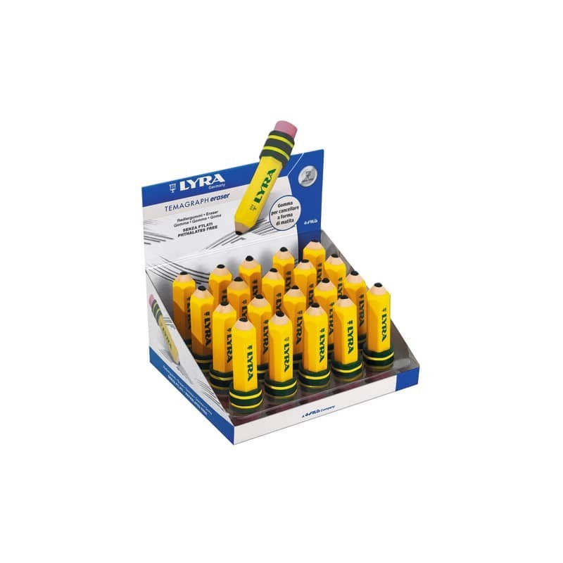 Espositore 20 gomme matita Lyra Temagraph Eraser 2x7 cm - L7417201