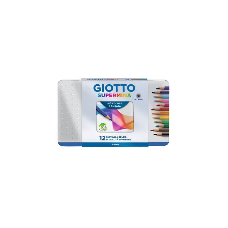Matite colorate Giotto Supermina in scatola di metallo conf. 12 colori assortiti - F236700