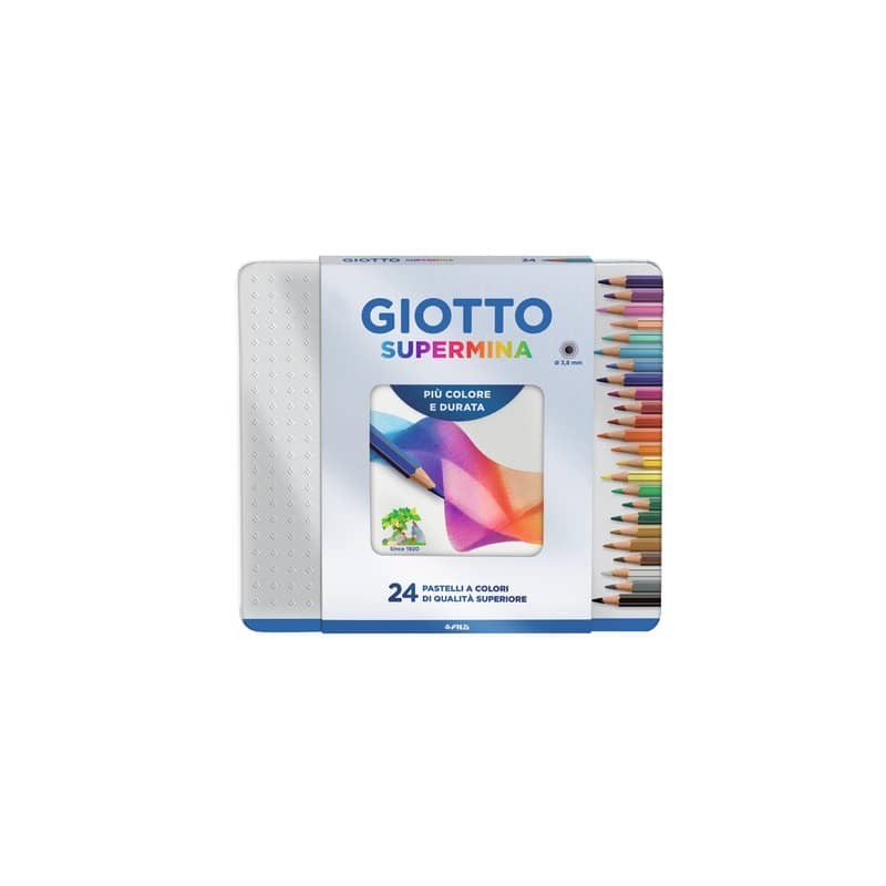 Matite colorate Giotto Supermina in scatola di metallo conf. 24 colori assortiti - F236800