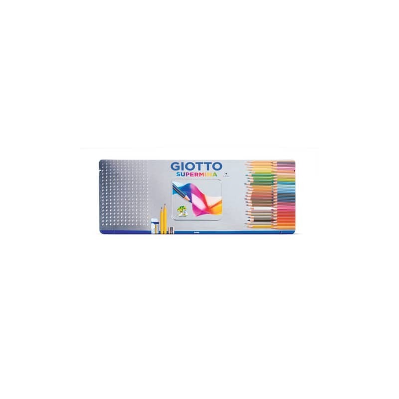 Matite colorate Giotto Supermina in scatola di metallo conf. 46 colori assortiti + 4 accessori - F237500