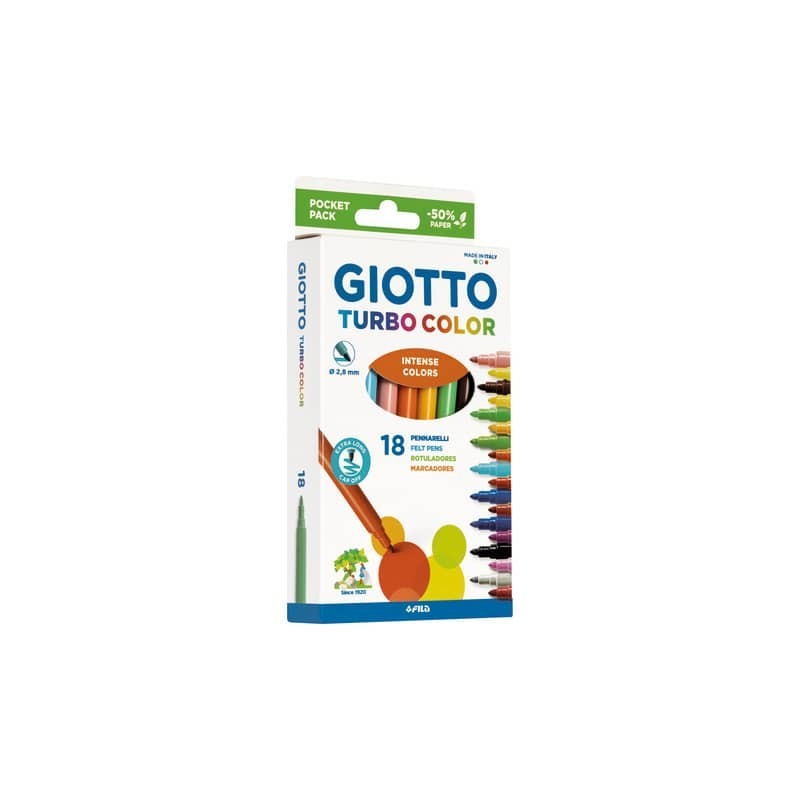 Pennarelli Giotto Turbo Color in fibra punta fine 2,8 mm - in conf. da 18 colori assortiti - F07340000 (Conf.5)
