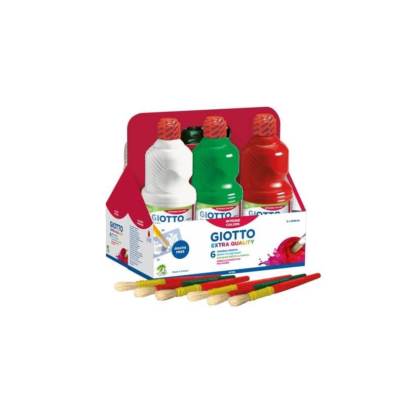 Tempera a base d'acqua Giotto Extra Quality flacone 1 L - conf. da 6 colori assortiti - F53460000