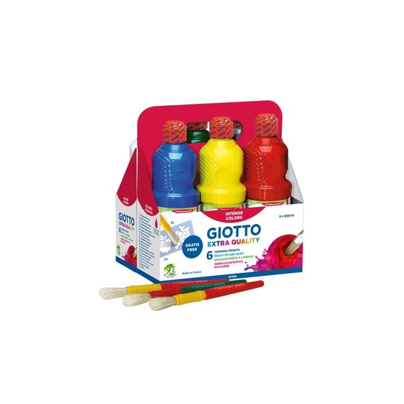 Tempera pronta Giotto Extra Quality in flacone 500 ml - conf. da 6 colori assortiti - F53320000