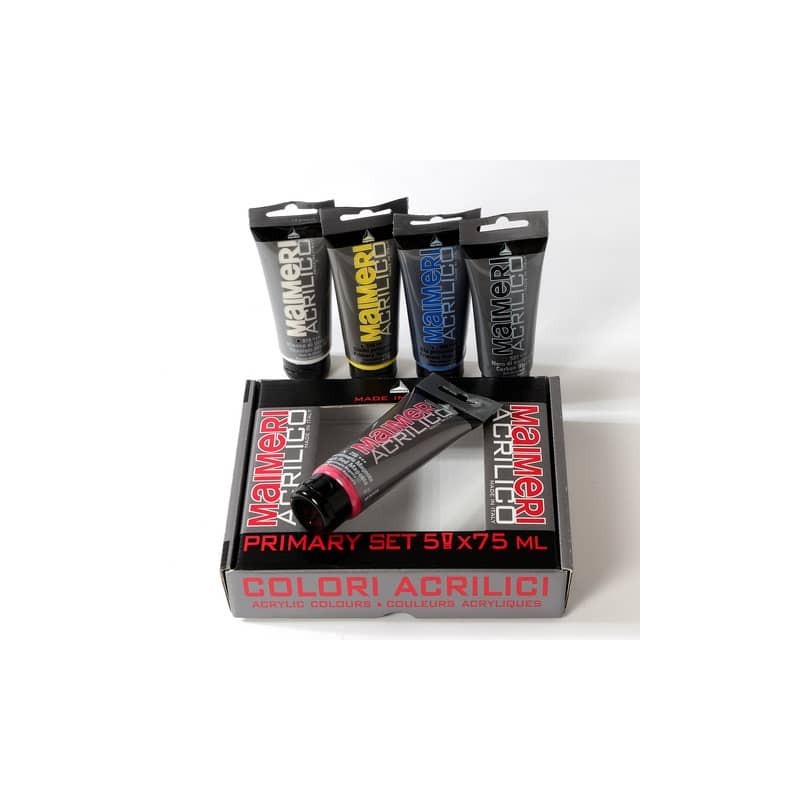 Set colori acrilici primari Maimeri in tubetto 75 ml 5 colori assortiti - M0998190