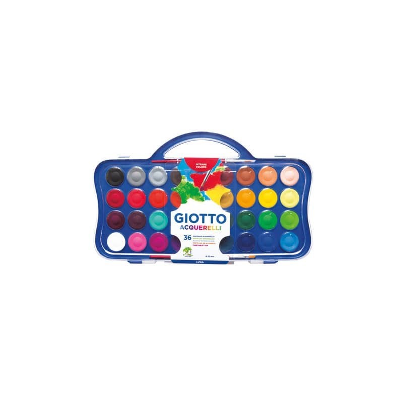 Acquerelli Giotto Ø 30 mm scatola da 36 colori assortiti + 2 pennelli - F353600
