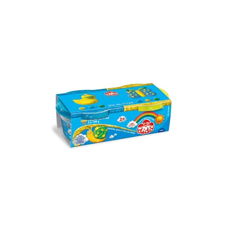 Pasta modellabile Didò Bis Glitter - 2 x 100 g nei colori giallo e azzurro - conf. 2 pz -  F396701