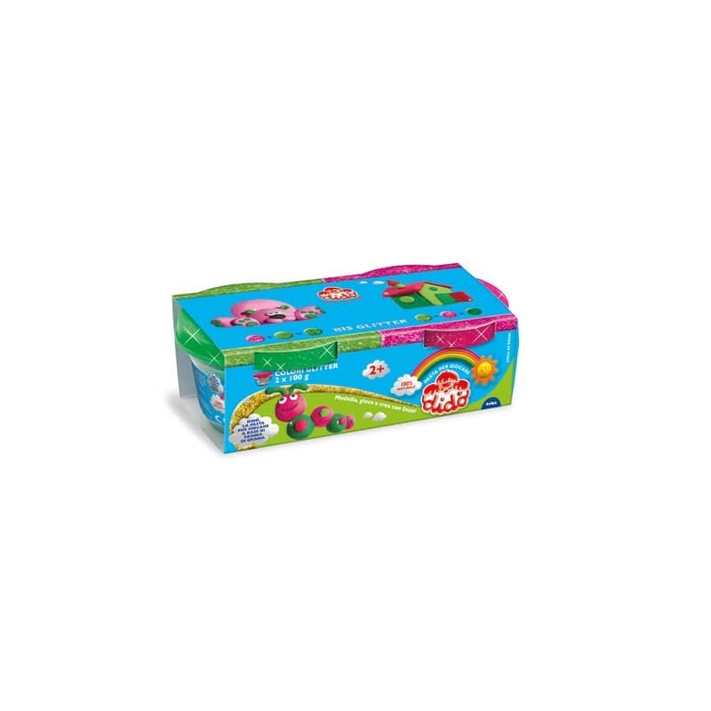 Pasta modellabile Didò Bis Glitter - 2 x 100 g nei colori magenta e verde - conf. 2 pz - F396702