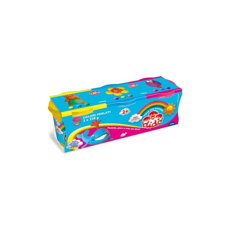 Pasta modellabile Didò Tris 3 x 220 g nei colori giallo, azzurro e magenta - conf. 3 pz - F390463