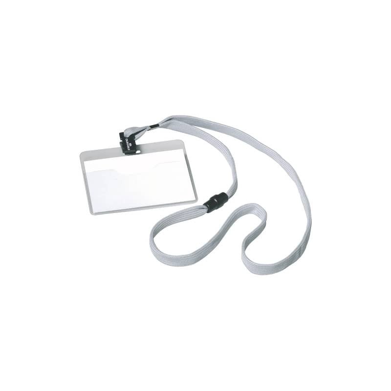 Portanomi DURABLE tasca aperta con cordoncino trasparente/grigio inserto 60x90mm  conf. 10 - 813910
