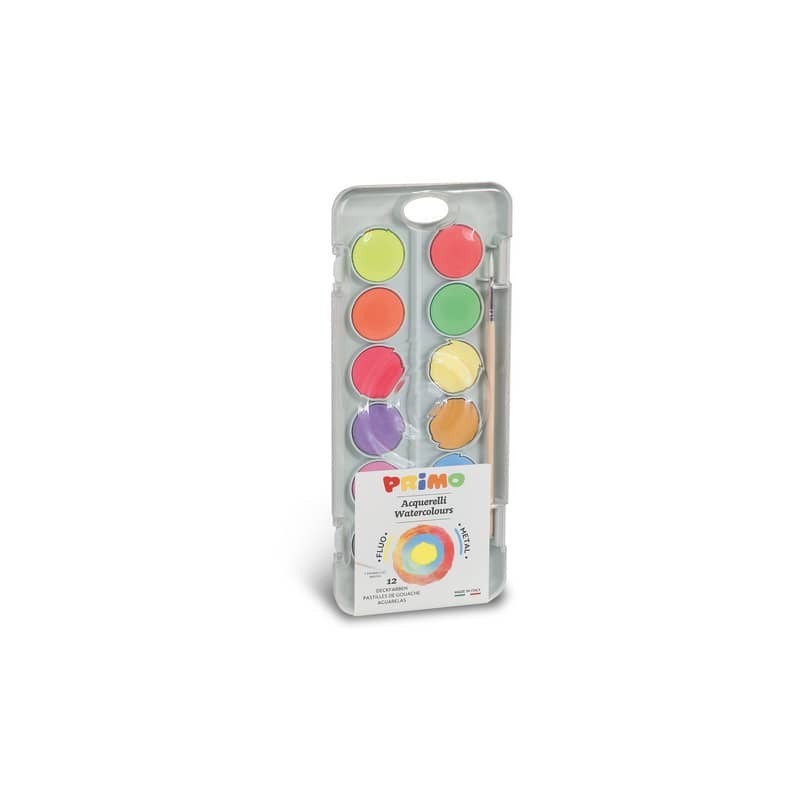 Acquerelli speciali Primo Ø 30 mm in conf. da 12 colori fluo e metallizzati assortiti - 115A12FM (Conf.5)