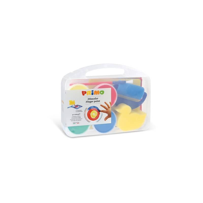 Tempera a dita Primo 100 g - valigetta 4 colori primari in vasetti in PP + accessori - 823VTDP